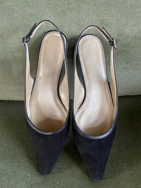 Talbots Black Pointed Slingback Mules with Beige Insole